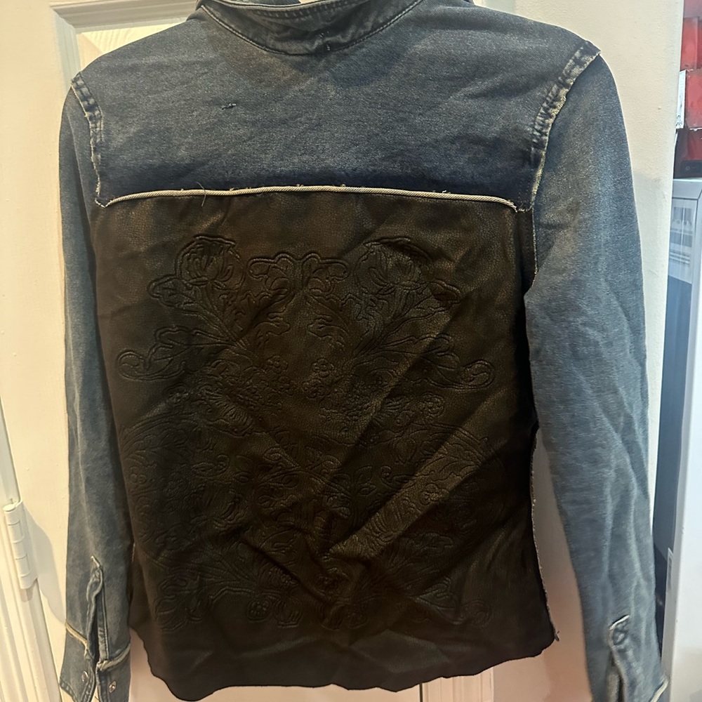 Jean Button Down Top W/ Leather Back